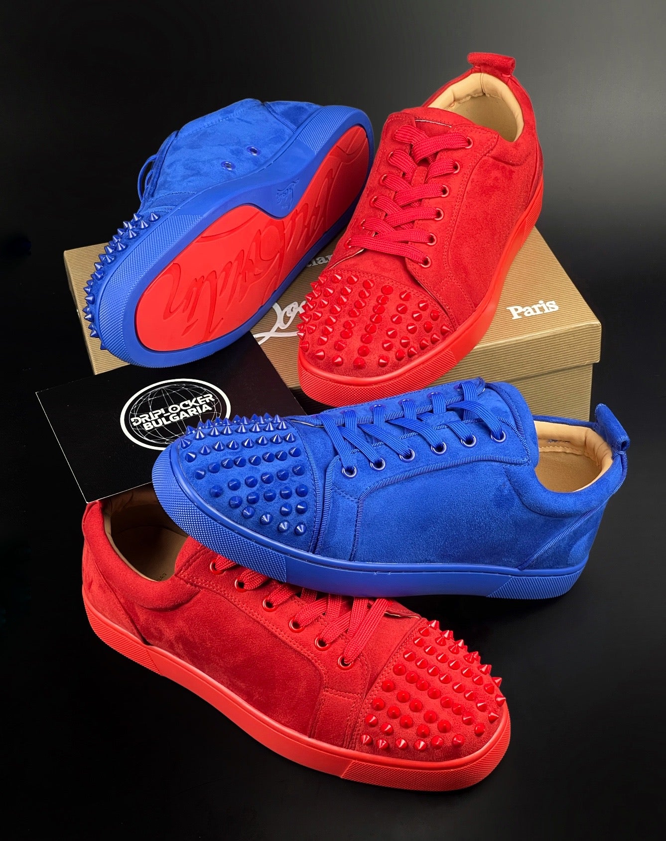 LOUBOUTIN BLUE VELOUR DRIPLOCKER.BG