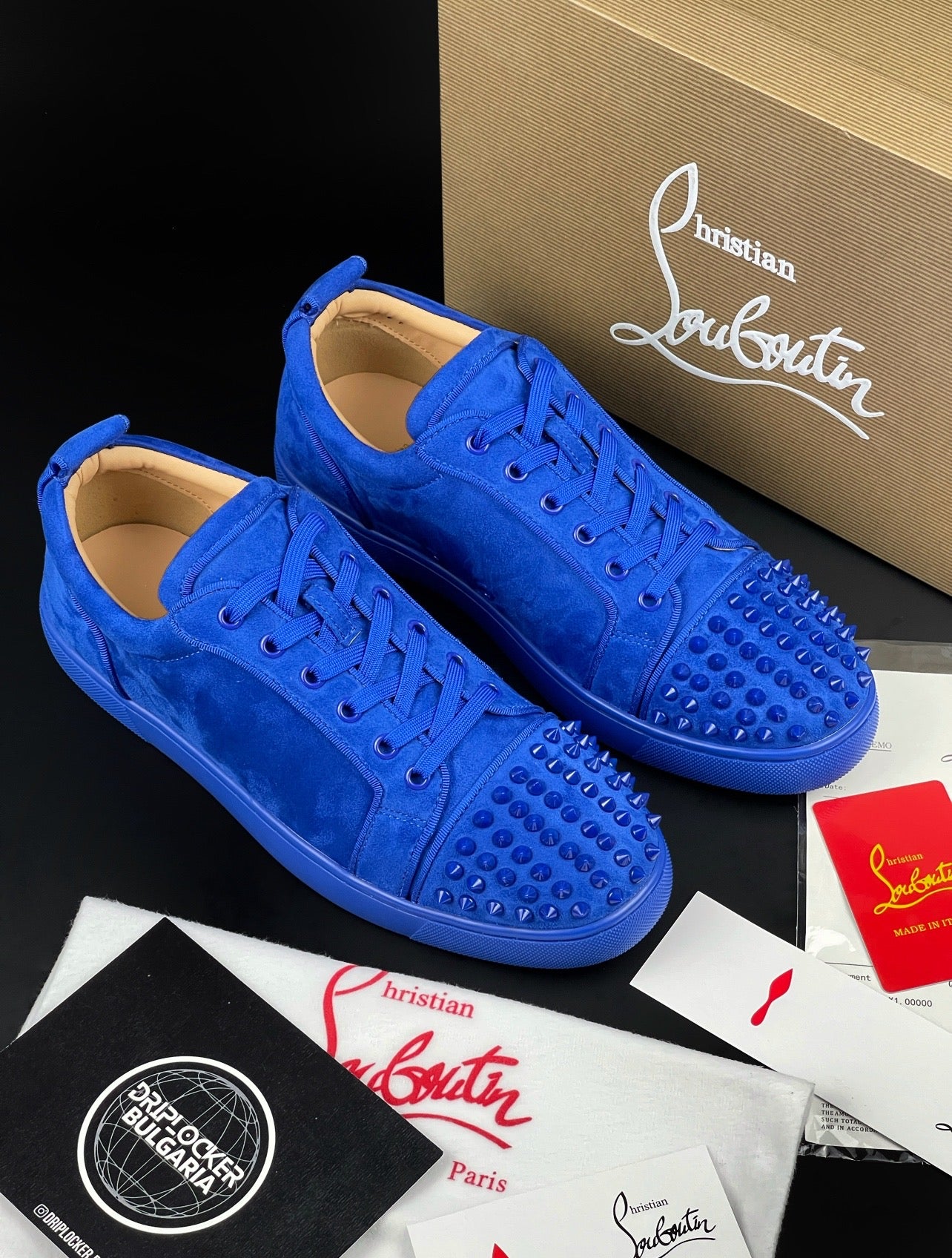 LOUBOUTIN BLUE VELOUR DRIPLOCKER.BG